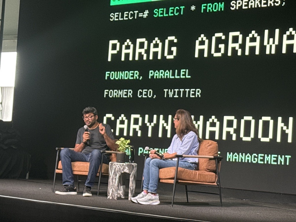Parag Agrawal, founder of Parallel and former CEO of Twitter, with Caryn Marooney, general partner at Coatue Management, at Supabase SELECT26. Photograph supplied by Tim McAllister.